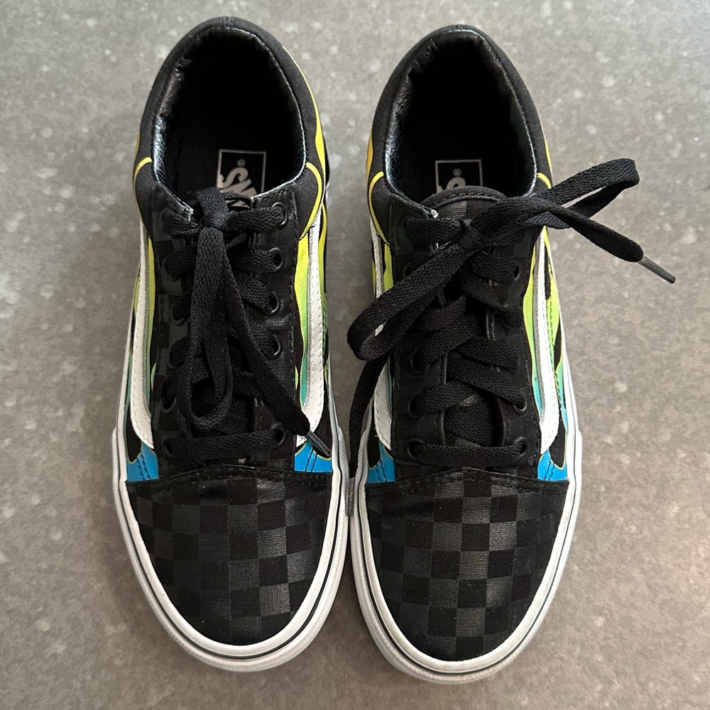 Vans Old Skool Flame Print Sneakers Black Multi-Color Skate Shoes - Picture 11 of 11